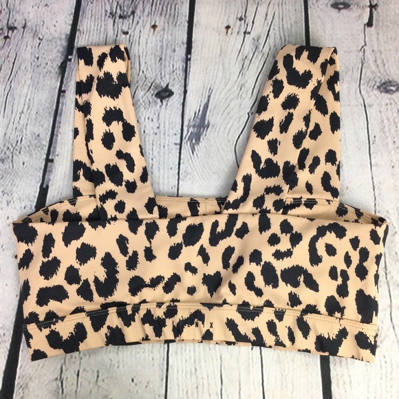 Allfenix Tan Animal Print Wide Strap Polyester Blend Sports Bra Women's Size L - Picture 7 of 14
